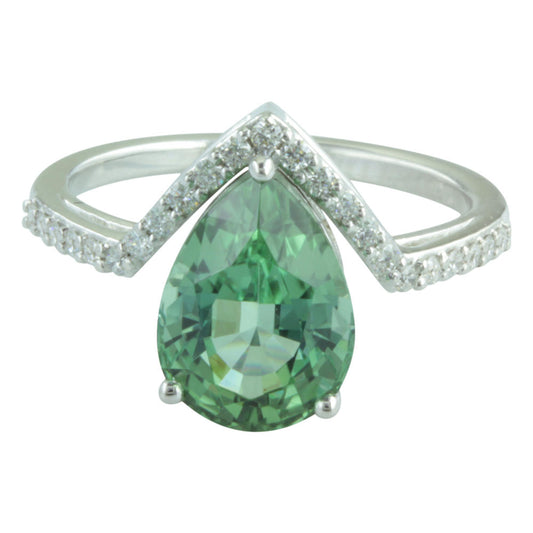 14K White Gold Mint Tourmaline/Diamond Ring