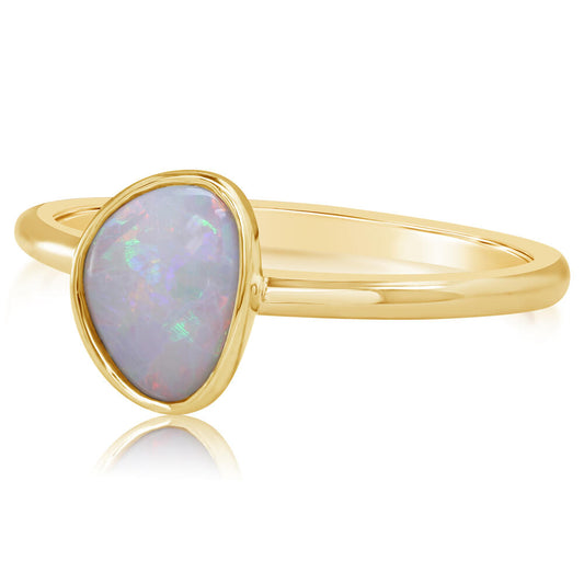 14K Yellow Gold Australian Opal Smooth Shank Ring