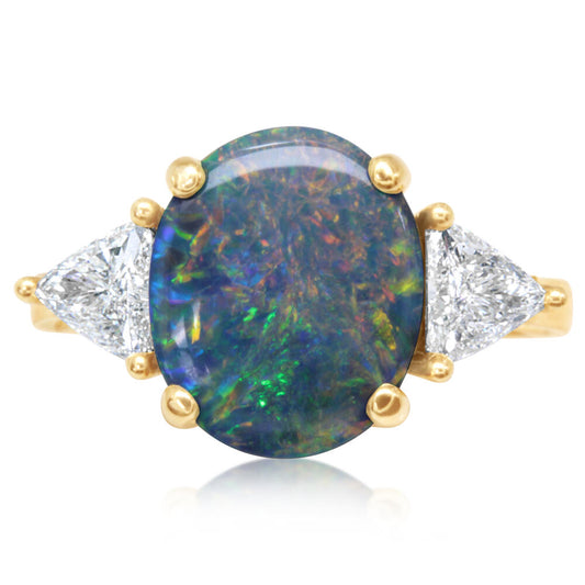 18K Yellow Gold Australian Black Opal/Diamond Ring