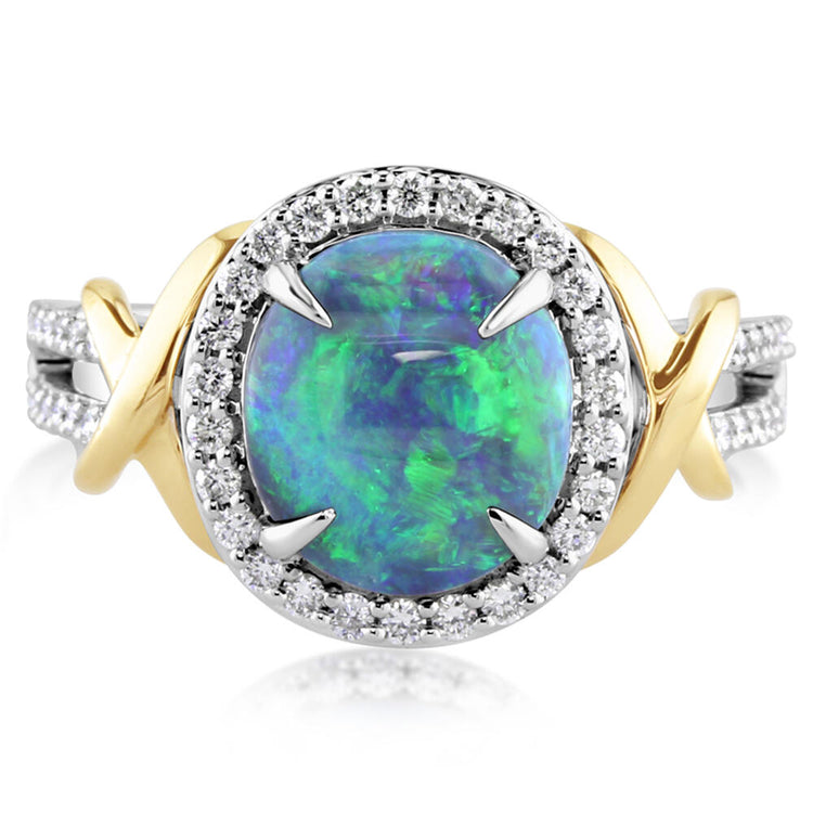 18K Yellow and White Gold Australian Black Opal/Diamond Ring