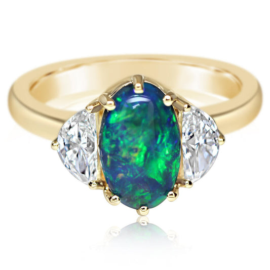 18K Yellow Gold Australian Black Opal/Diamond Ring