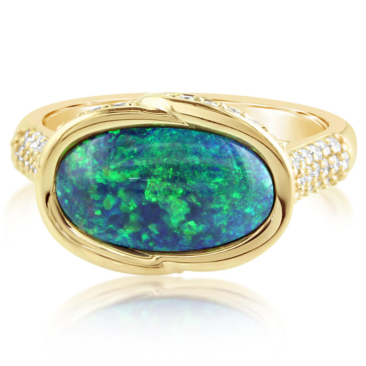 18K Yellow Gold Australian Black Opal/Diamond Ring