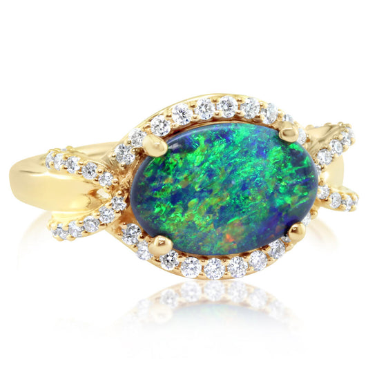 18K Yellow Gold Australian Black Opal/Diamond Ring