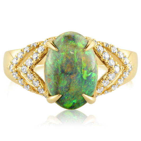 18K Yellow Gold Australian Black Opal/Diamond Ring