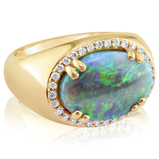 18K Yellow Gold Australian Black Opal/Diamond Ring