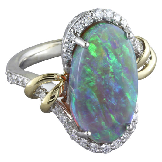 18K White and Yellow Gold Australian Opal/Diamond Ring