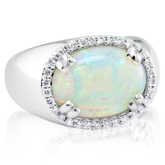 18K White Gold Australian Opal/Diamond Ring