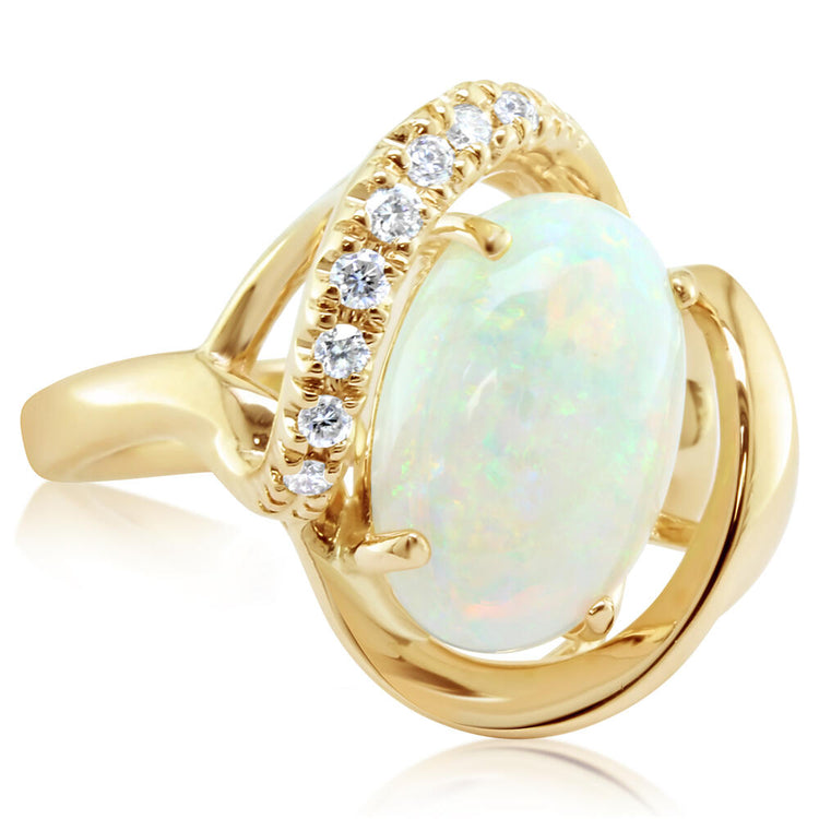 14K Yellow Gold Australian Opal/Diamond Ring