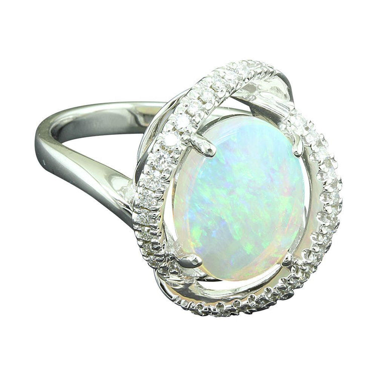 14K White Gold Australian Opal/Diamond Ring