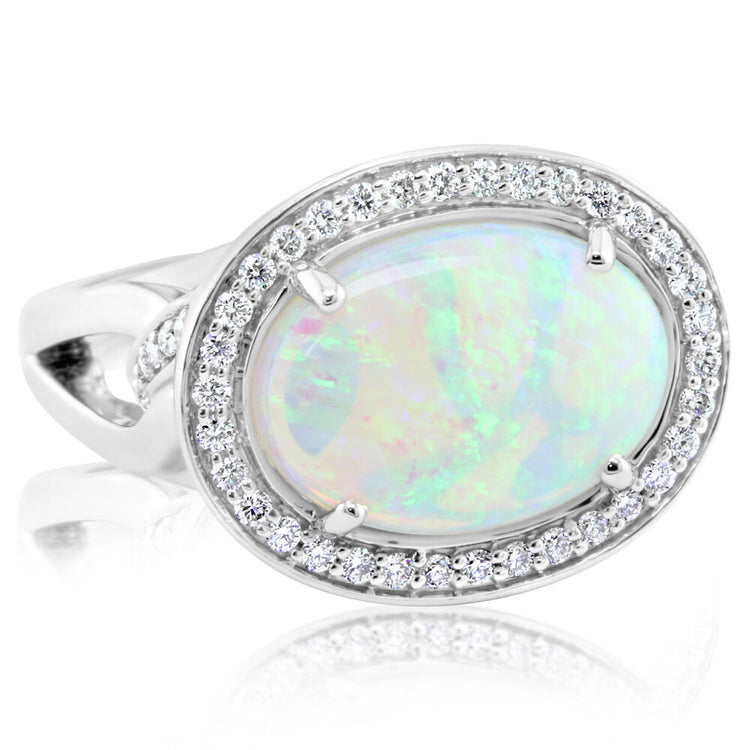 18K White Gold Australian Opal/Diamond Ring