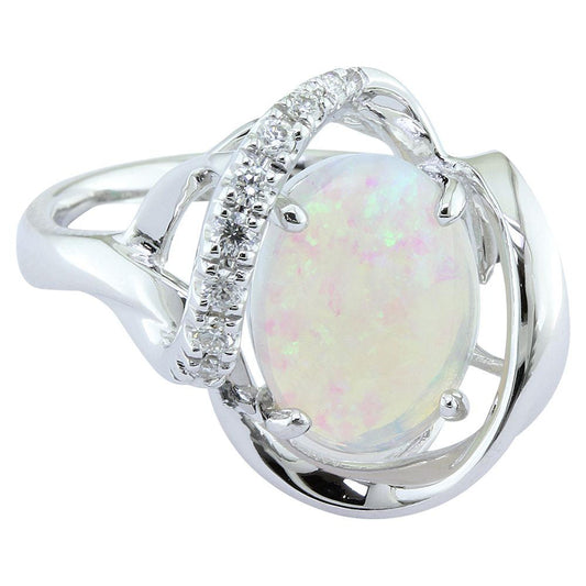 14K White Gold Australian Opal/Diamond Ring