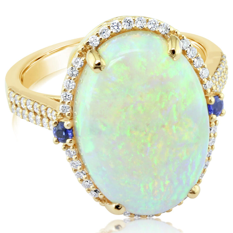 18K Yellow Gold Australian Opal/Diamond Ring