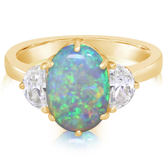 18K Yellow Gold Australian Opal/Diamond Ring