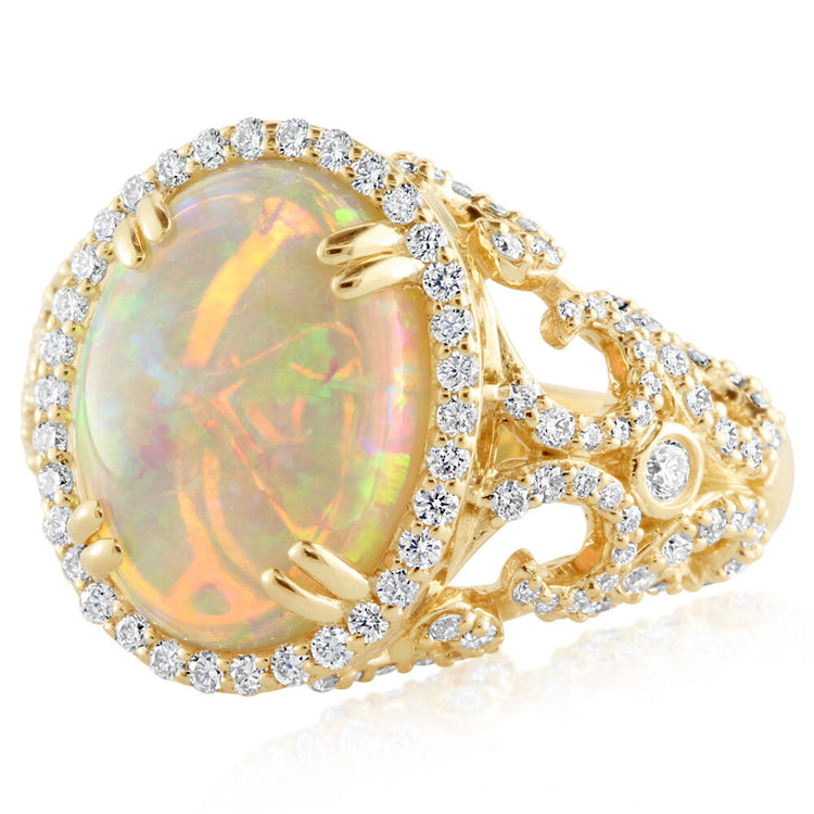 18K Yellow Gold Australian Opal/Diamond Ring