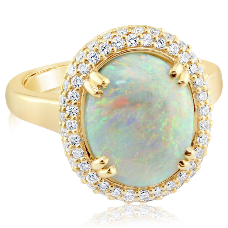 18K Yellow Gold Australian Opal/Diamond Ring