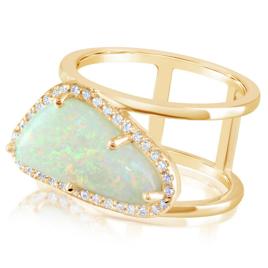 14K Yellow Gold Australian Opal/Diamond Ring