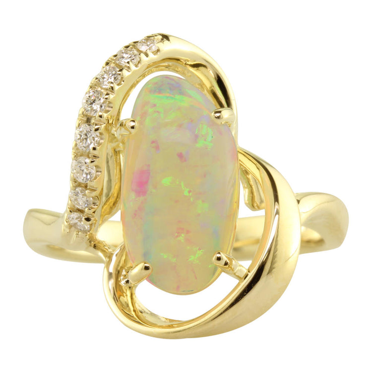 14K Yellow Gold Australian Opal/Diamond Ring