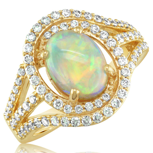 18K Yellow Gold Australian Opal/Diamond Ring