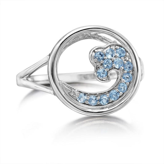 Sterling Silver Blue Topaz Wave In Circle 15mm Ring