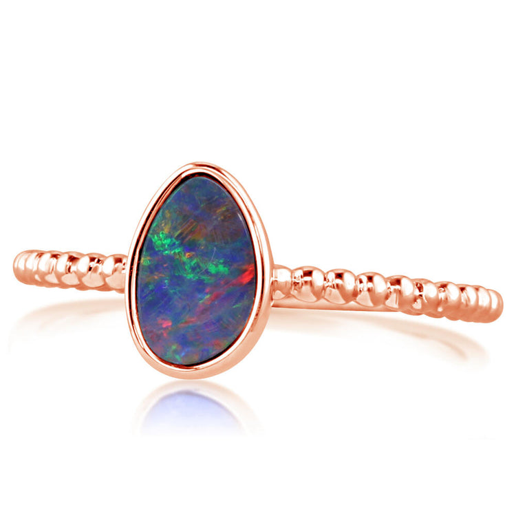 14K Rose Gold Australian Opal Beaded Shank Ring