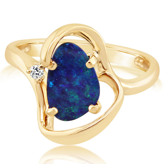 14K Yellow Gold Australian Opal/Diamond Ring