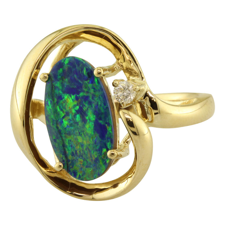 14K Yellow Gold Australian Opal/Diamond Ring