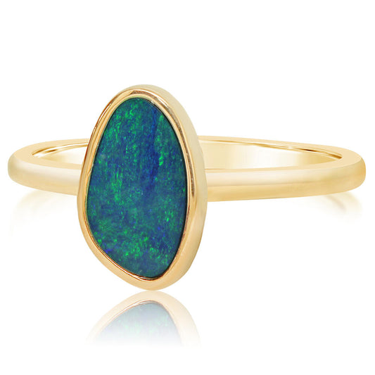 14K Yellow Gold Australian Opal Smooth Shank Ring