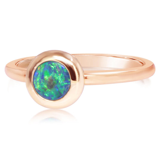 14K Yellow Gold 5mm Round Australian Opal Doublet Ring