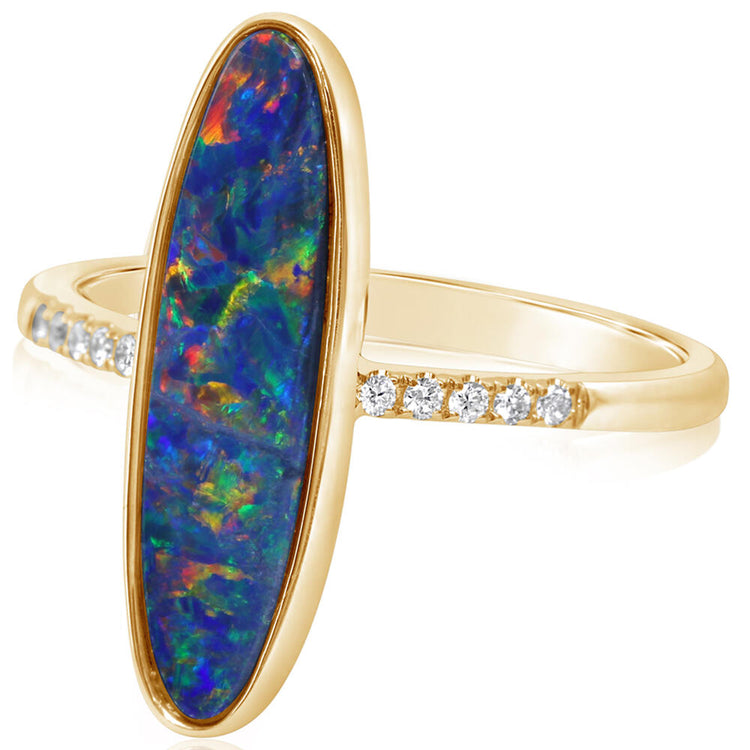 14K Yellow Gold Australian Opal Doublet/Diamond Ring , N