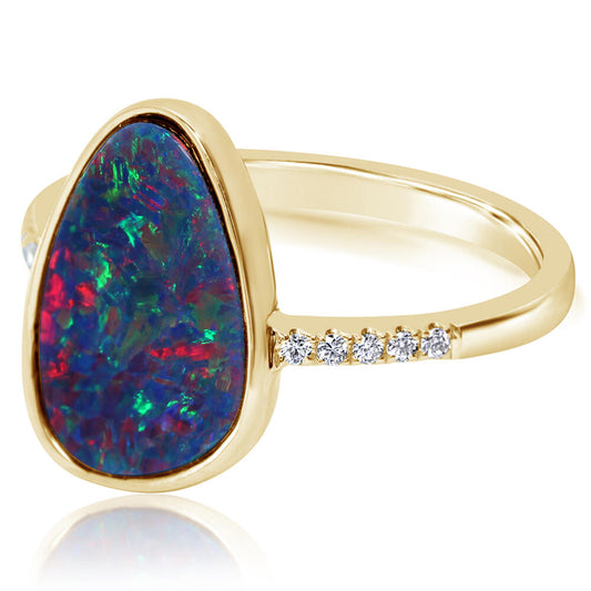 14K Yellow Gold Australian Opal Doublet/Diamond Ring , N