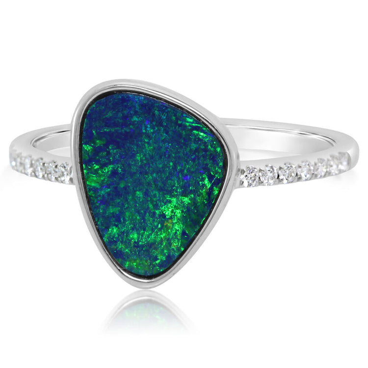 14K White Gold Australian Opal Doublet/Diamond Ring , N