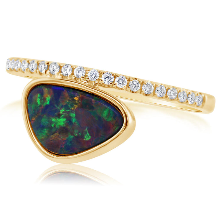 14K White Gold Australian Opal Doublet/Diamond Ring , N