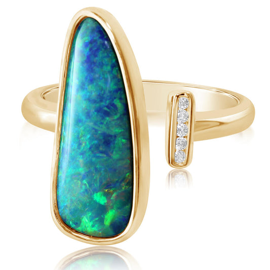 14K Yellow Gold Australian Opal Doublet/Diamond Ring , N