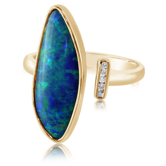 14K Yellow Gold Australian Opal Doublet/Diamond Ring , N