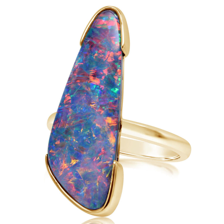 14K Yellow Gold Australian Opal Doublet Ring