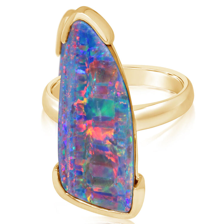 14K Yellow Gold Australian Opal Doublet Ring