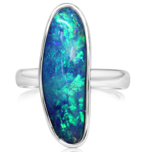 14K White Gold Australian Opal Doublet Ring - Large Version