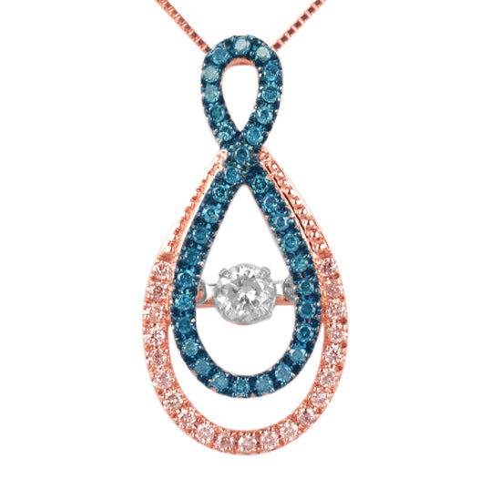 14K Rose Gold Blue & White Dia Rhythm Of Love Pendant 1/2 ctw