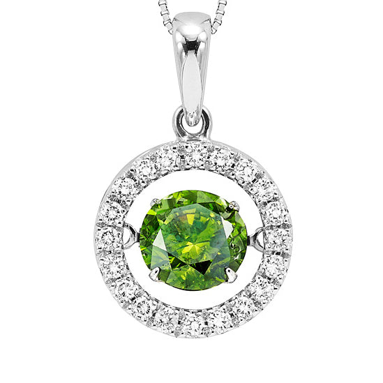 14K Diamond Rhythm Of Love Pendant 1 1/4 ctw (1 ct Green Center)