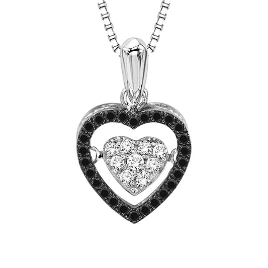 Silver Black & White Rhythm Of Love Pendant 1/5 ctw