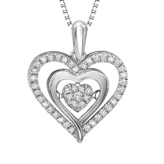 Silver & 10K White & Diamond Rhythm Of Love Pendant 1/5 ctw