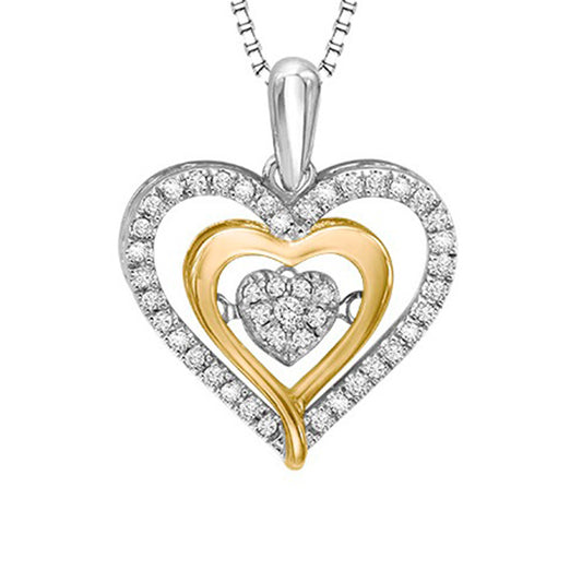 Silver & 10K Yellow & Diamond Rhythm Of Love Pendant 1/5 ctw