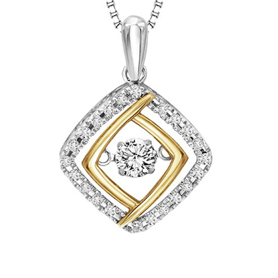 Silver & 10K Yellow & Diamond Rhythm Of Love Pendant 1/3 ctw