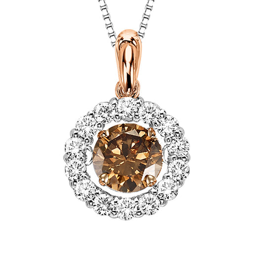 14K Brown & White Diamond Rhythm Of Love Pendant 1/2 ctw ( With Brown Center )