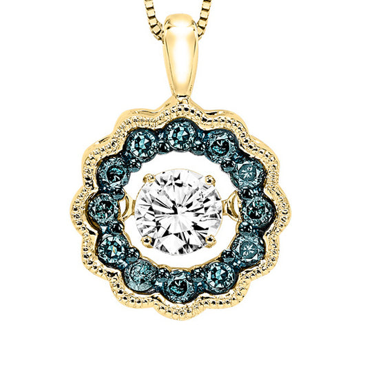 14K YG Blue Diamond ROL Pendant 3/8 ctw