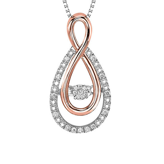 Silver & 10K Rose Gold Diamond Rhythm of Love Pendant 1/10 ctw