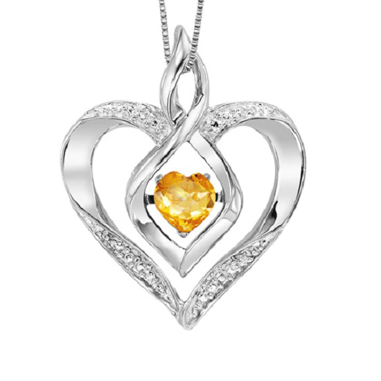 Silver Diamond & Created Citrine. Pendant