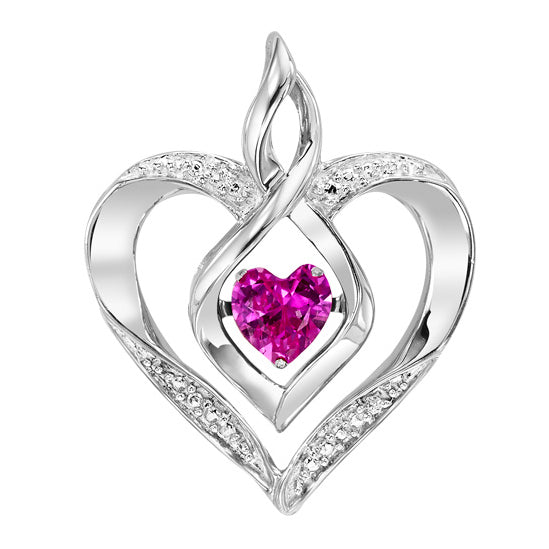 Silver Diamond & Created Pink Tourrm Pendant