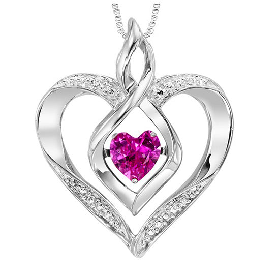 Silver Diamond & Created Pink Tourm. Pendant