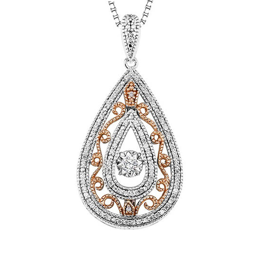 Rose Gold & Silver Diamond ROL Pendant 1/4 ctw